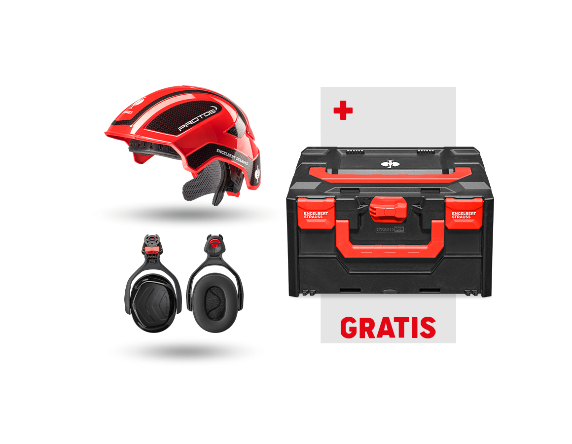 Arbetsskydd: Arbetsskydds-set Protos + GRATIS STRAUSSbox 215 + röd/svart