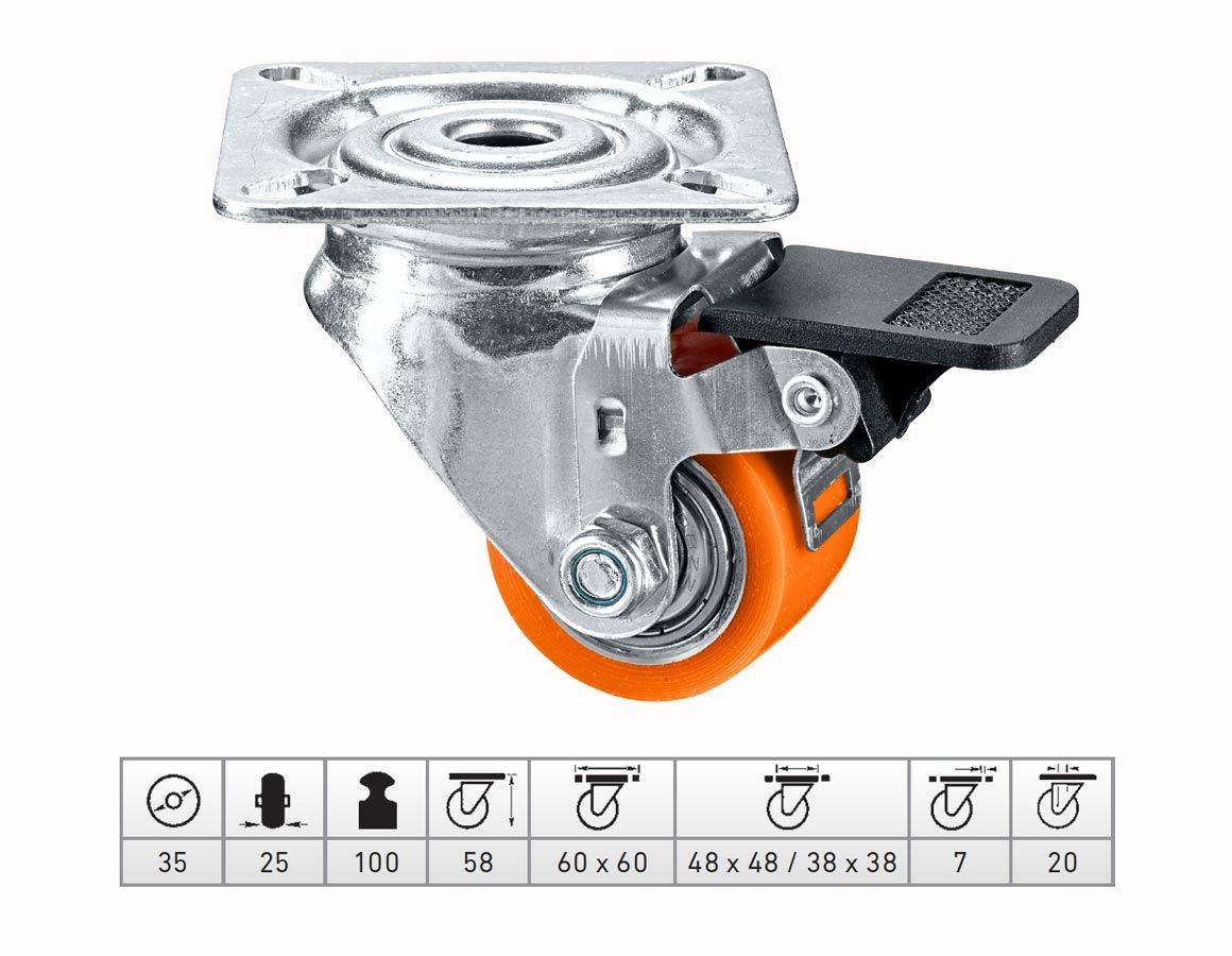 Transport rolls: Compact rollers with plate, with brakes