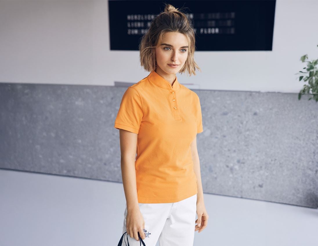 Överdelar: e.s. pikétröja cotton Mandarin, dam + ljusorange 1