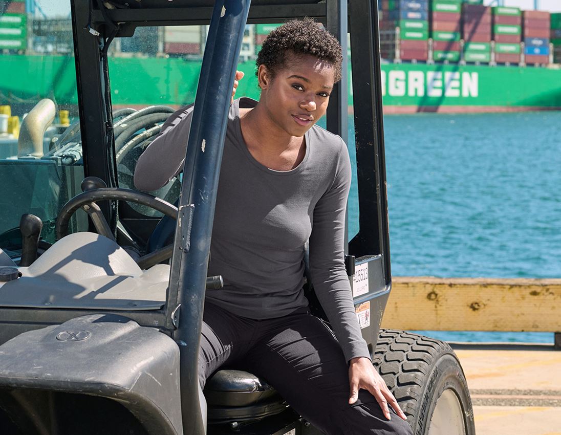 Gardening: e.s. Longsleeve cotton stretch, ladies' + anthracite 1