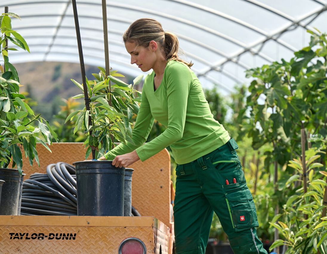 Gardening: e.s. Longsleeve cotton stretch, ladies' + seagreen 1