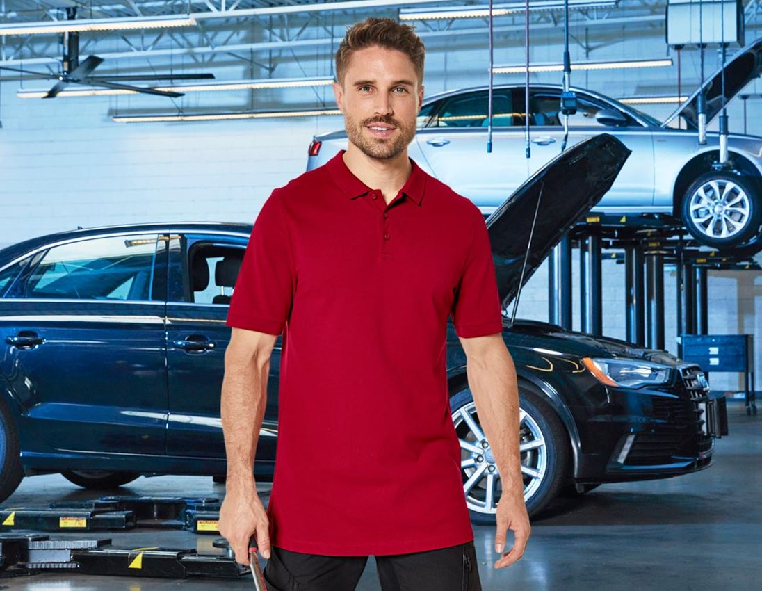 Shirts, Pullover & more: e.s. Piqué-Polo cotton stretch, long fit + fiery red
