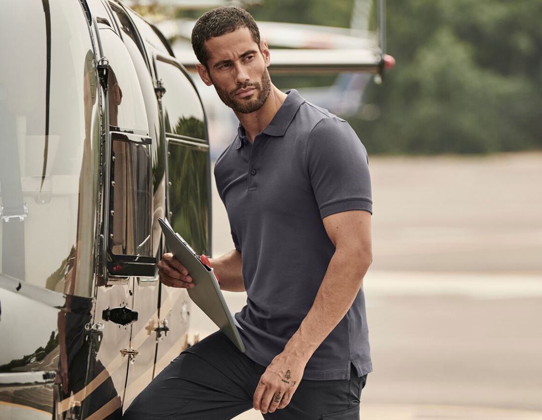 Överdelar: e.s. Pique-Polo cotton stretch + antracit