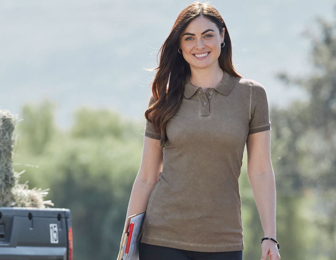 Överdelar: e.s. Polo-Shirt vintage cotton stretch, dam + taupe vintage 2