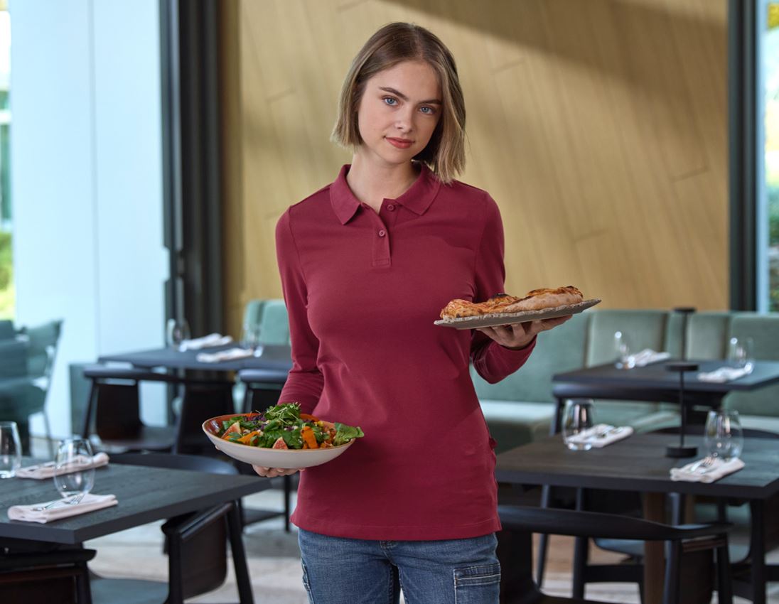 Överdelar: e.s. Pique-Polo longsleeve cotton stretch,dam + bordeaux
