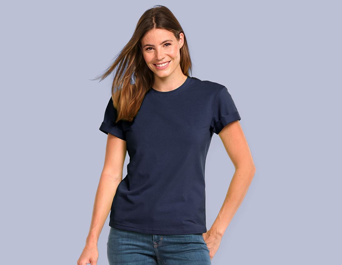 Shirts, Pullover & more: e.s. T-shirt cotton stretch rolled sleeve, ladies + navy