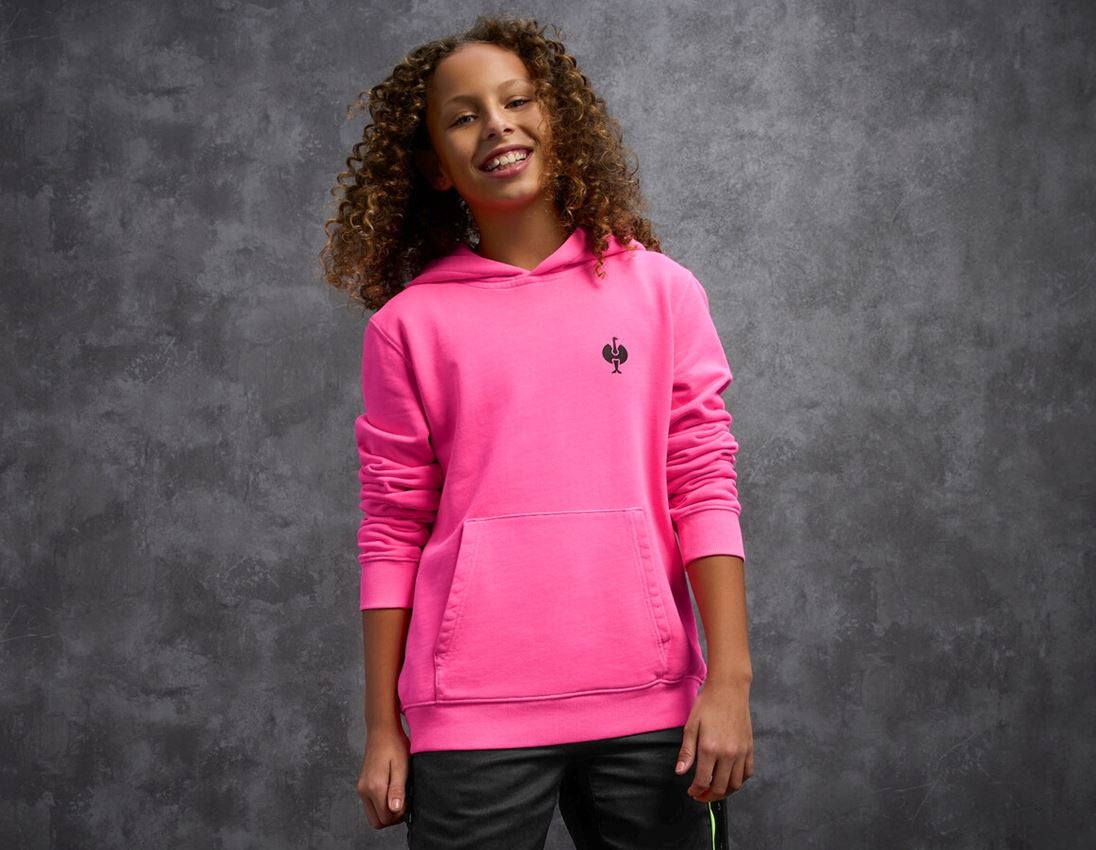 Överdelar: e.s. Hoody-Sweatshirt neon, barn + neonrosa vintage