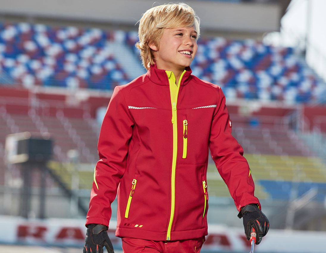 Jackets: Softshell jacket e.s.motion 2020, children's + fiery red/high-vis yellow