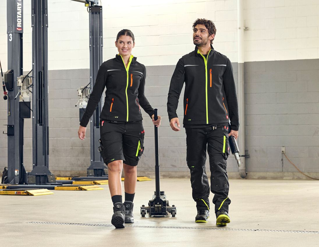 Work Jackets: Softshell jacket e.s.motion 2020, ladies' + black/high-vis yellow/high-vis orange 3