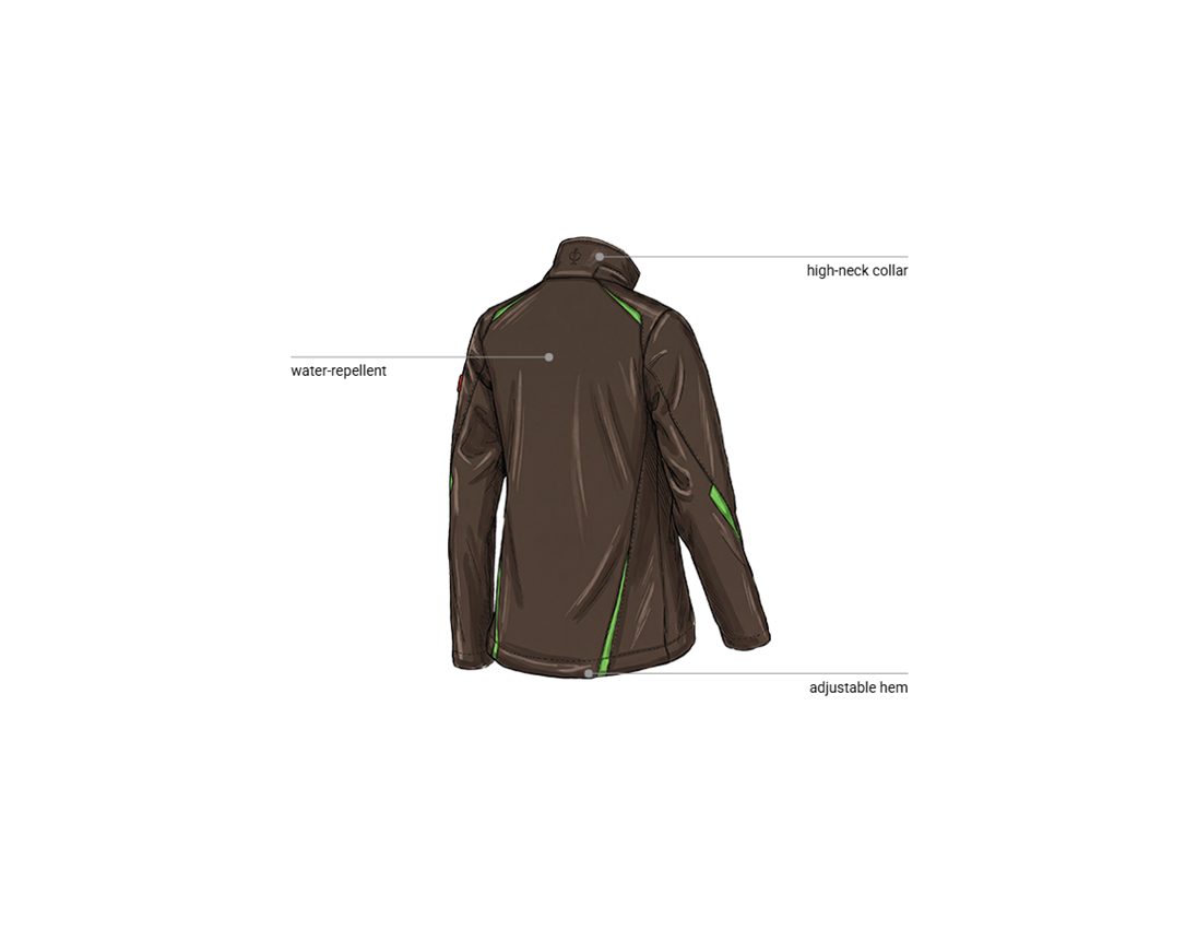 Clothing: Softshell jacket e.s.motion 2020, ladies' + chestnut/seagreen 2