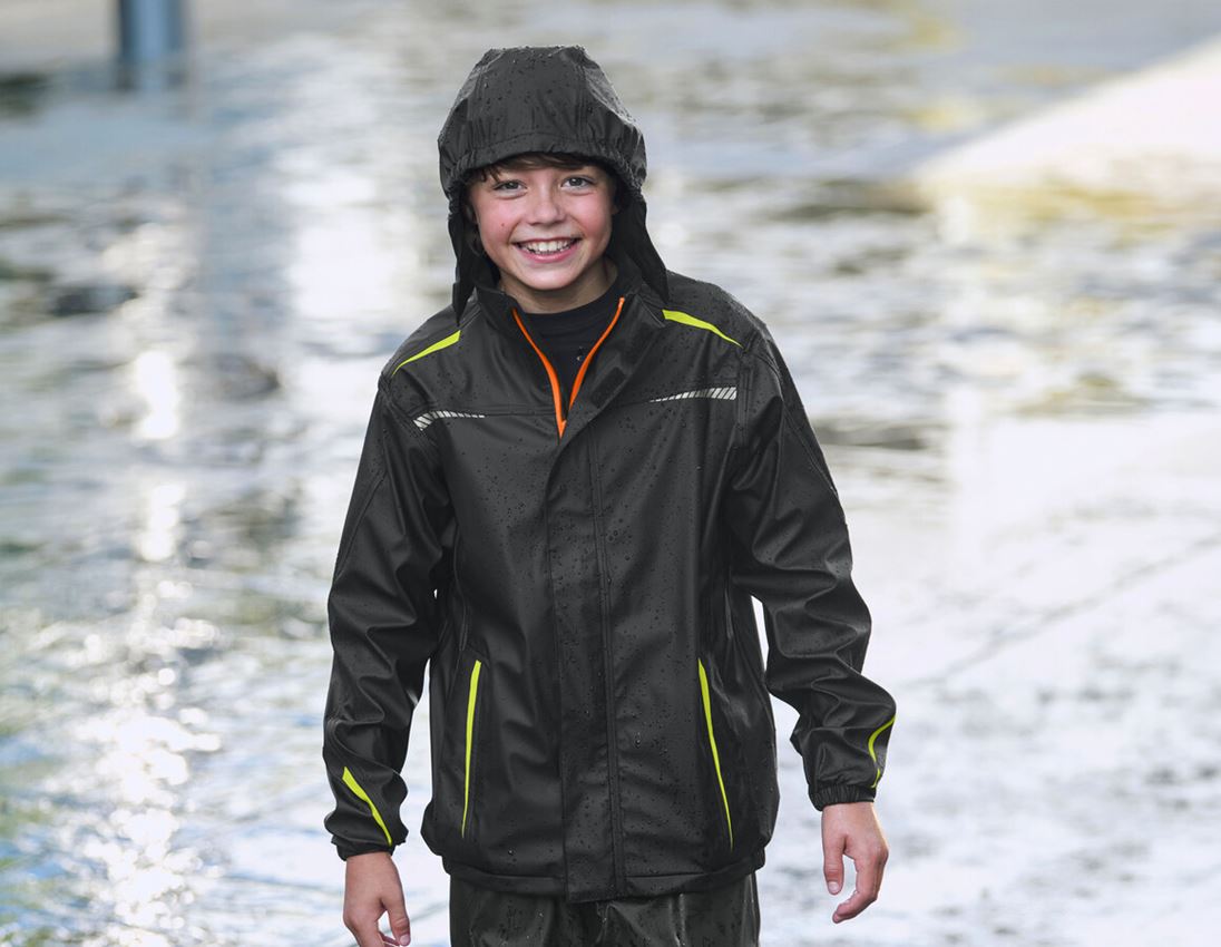 Jackets: Rain jacket e.s.motion 2020 superflex, children's + black/high-vis yellow/high-vis orange