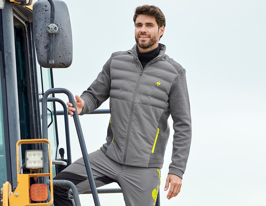 Work Jackets: Hybrid knitted jacket e.s.trail + basaltgrey/acid yellow