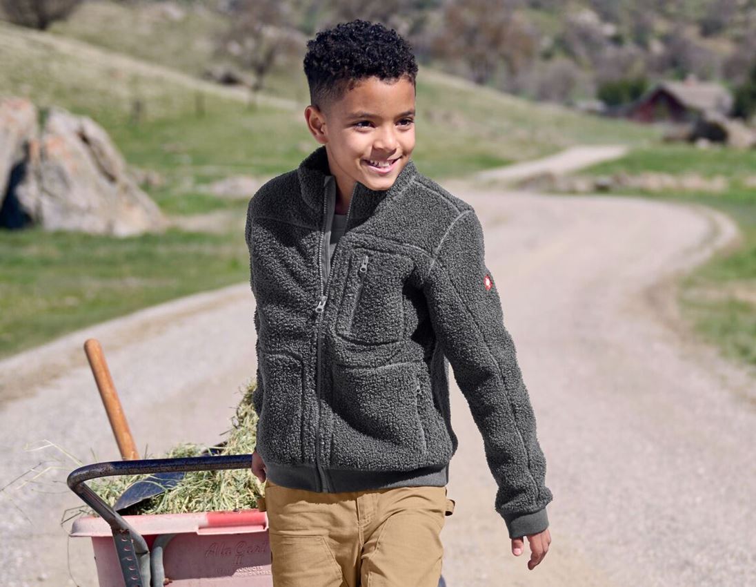 Jackets: Faux fur jacket e.s.e:pic, children's + carbongrey