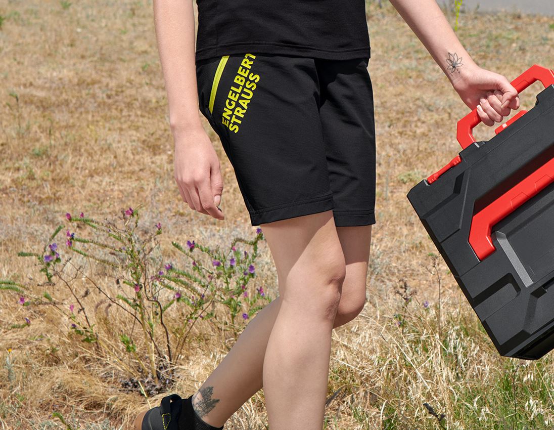 Work Trousers: Functional shorts e.s.trail, ladies' + black/acid yellow