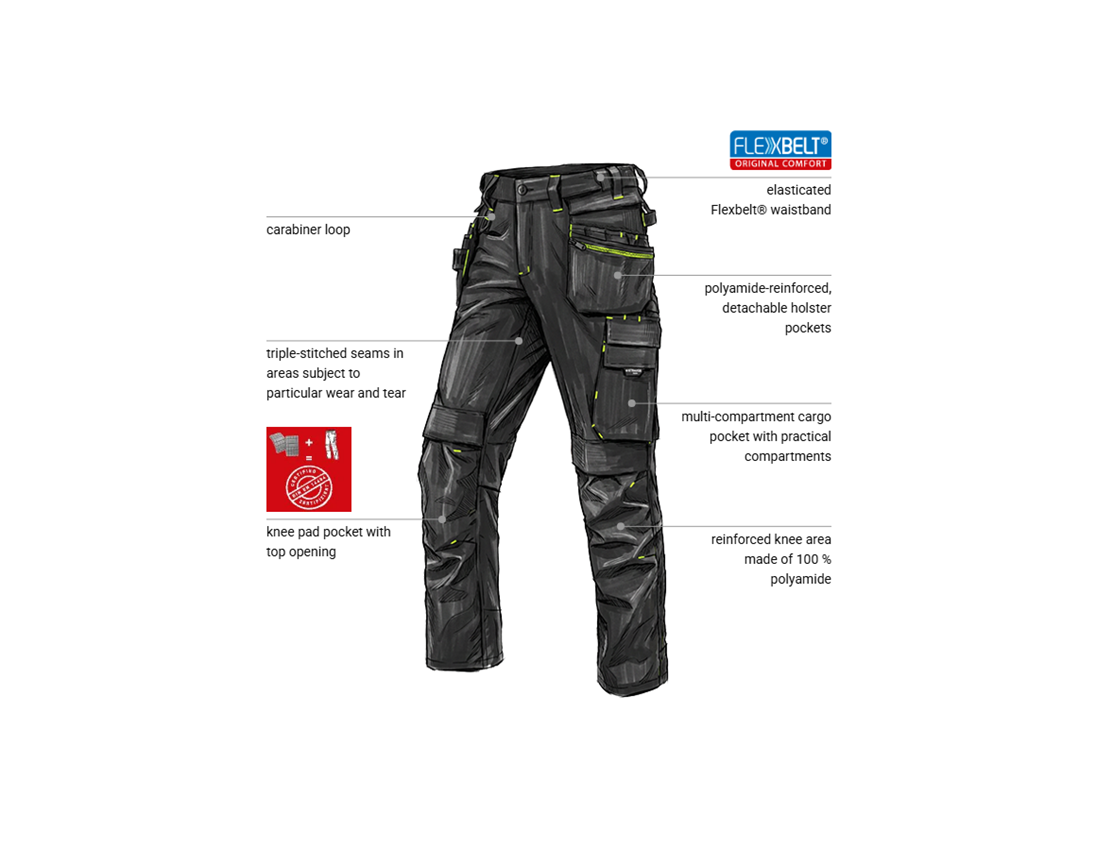 Work Trousers: Stretch holster trousers e.s.line.nordic + black/high-vis yellow 1
