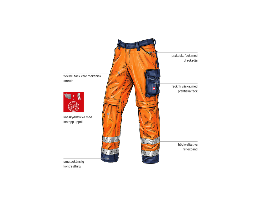 Arbetsbyxor: Varselmidjebyxa e.s.line.core + varselorange/mörkblå 1