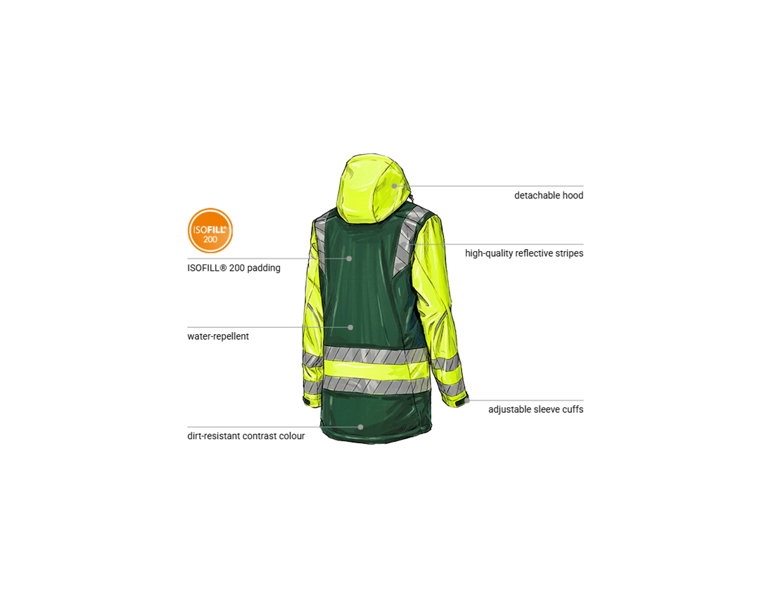 Work Jackets: High-vis winter softshell parka e.s.motion 24/7 + green/high-vis yellow 2