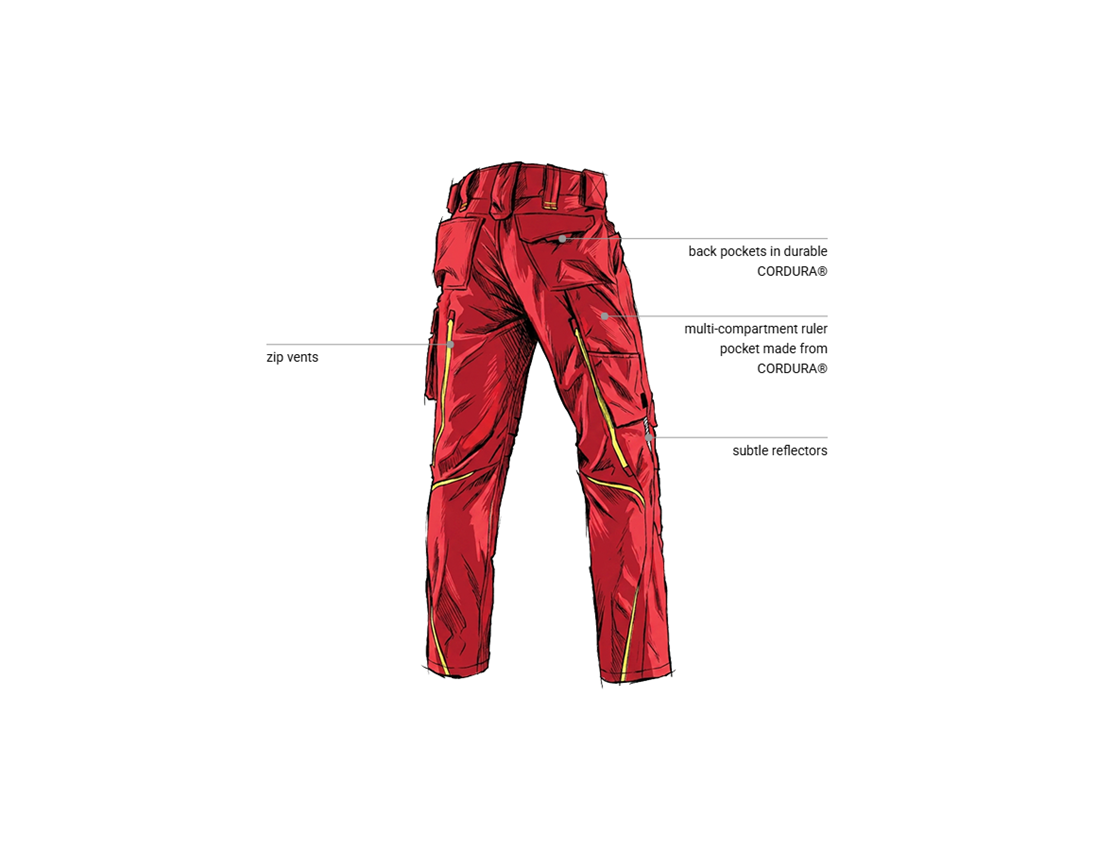 Clothing: Trousers e.s.motion 2020 + fiery red/high-vis yellow 2