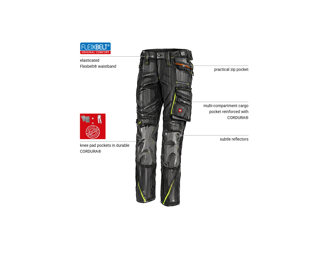 Clothing: Ladies' trousers e.s.motion 2020 + black/high-vis yellow/high-vis orange 1