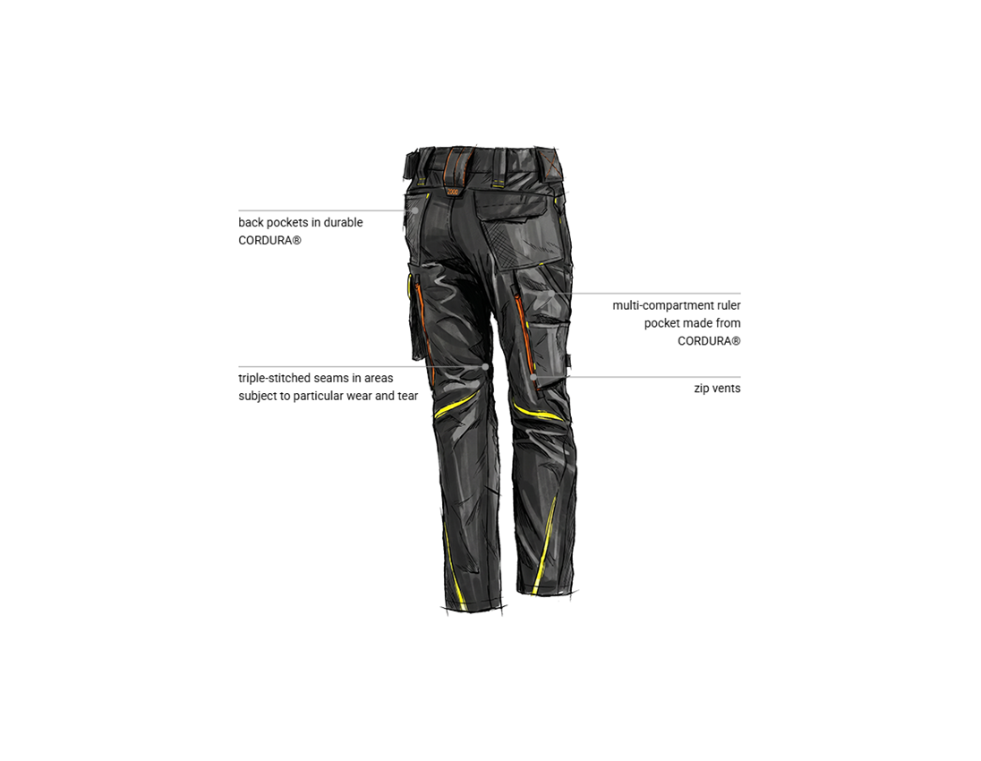 Clothing: Ladies' trousers e.s.motion 2020 + black/high-vis yellow/high-vis orange 2
