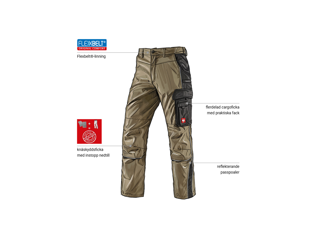 Biltekniker: Midjebyxa e.s.active + khaki/svart 1