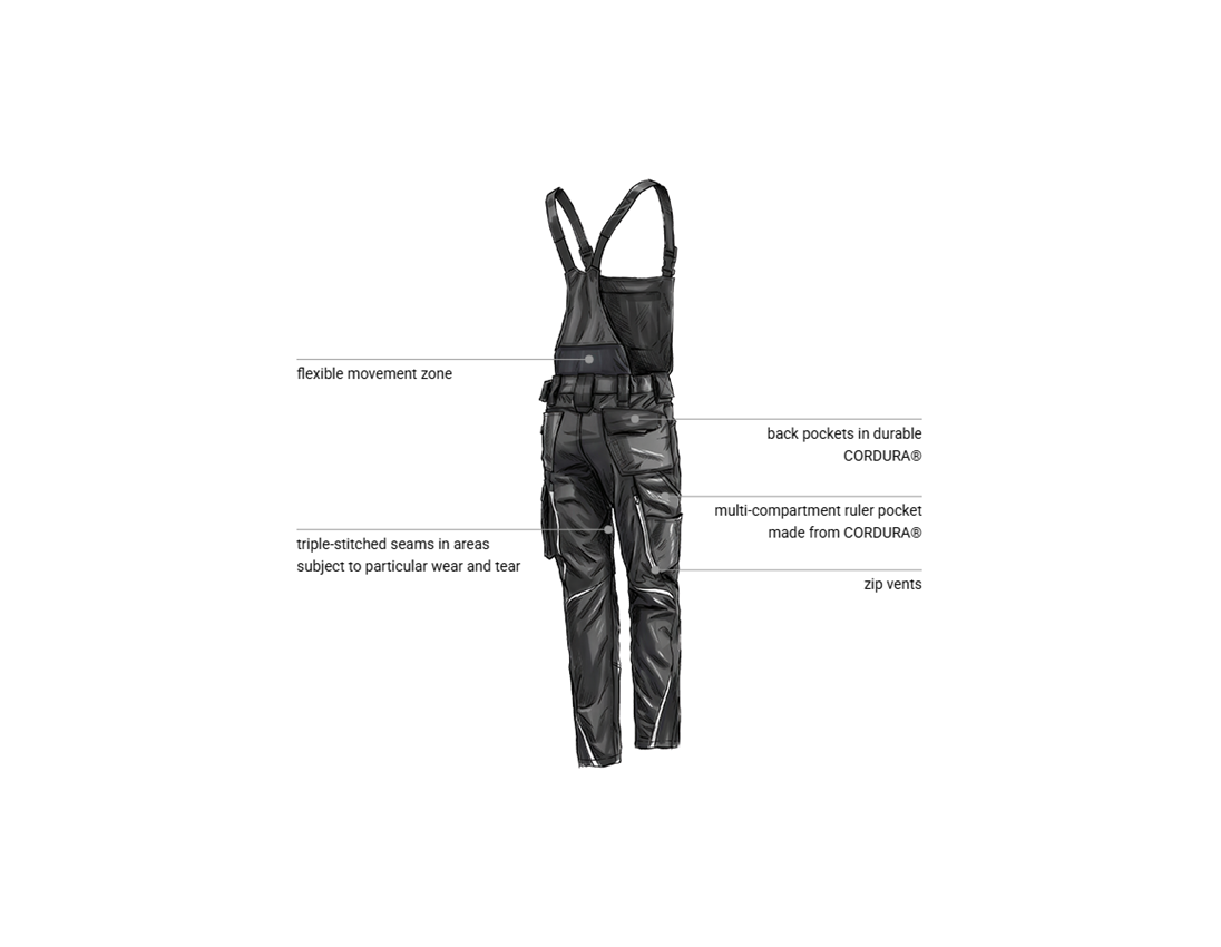 Work Trousers: Ladies' bib & brace e.s.motion 2020 + black/platinum 2