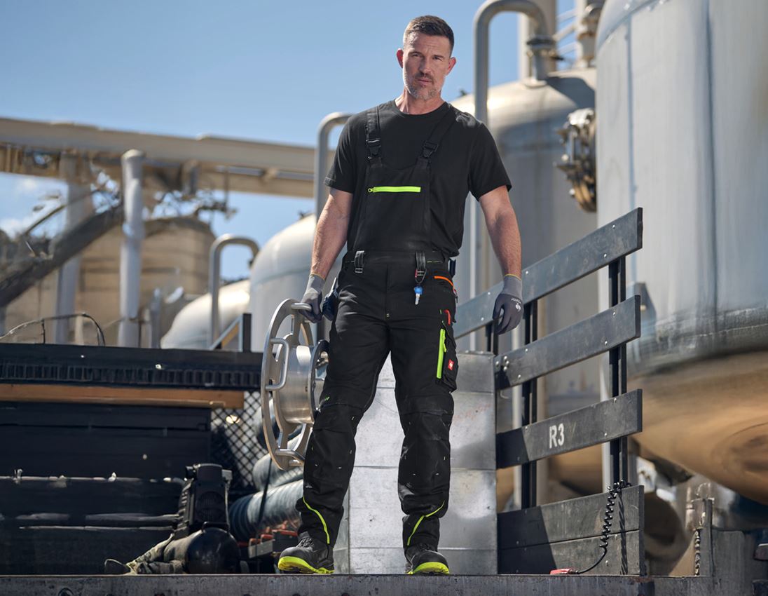 Work Trousers: Bib & brace e.s.motion 2020 + black/high-vis yellow/high-vis orange