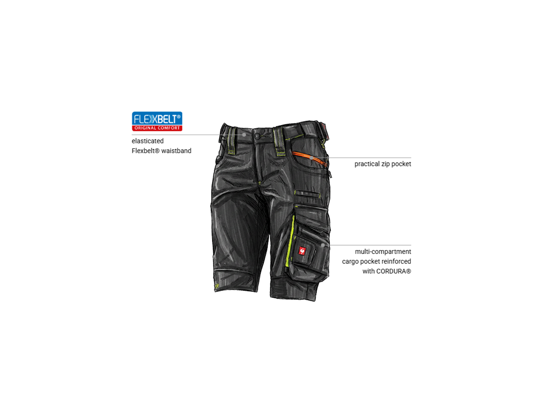 Clothing: Shorts e.s.motion 2020, ladies' + black/high-vis yellow/high-vis orange 1