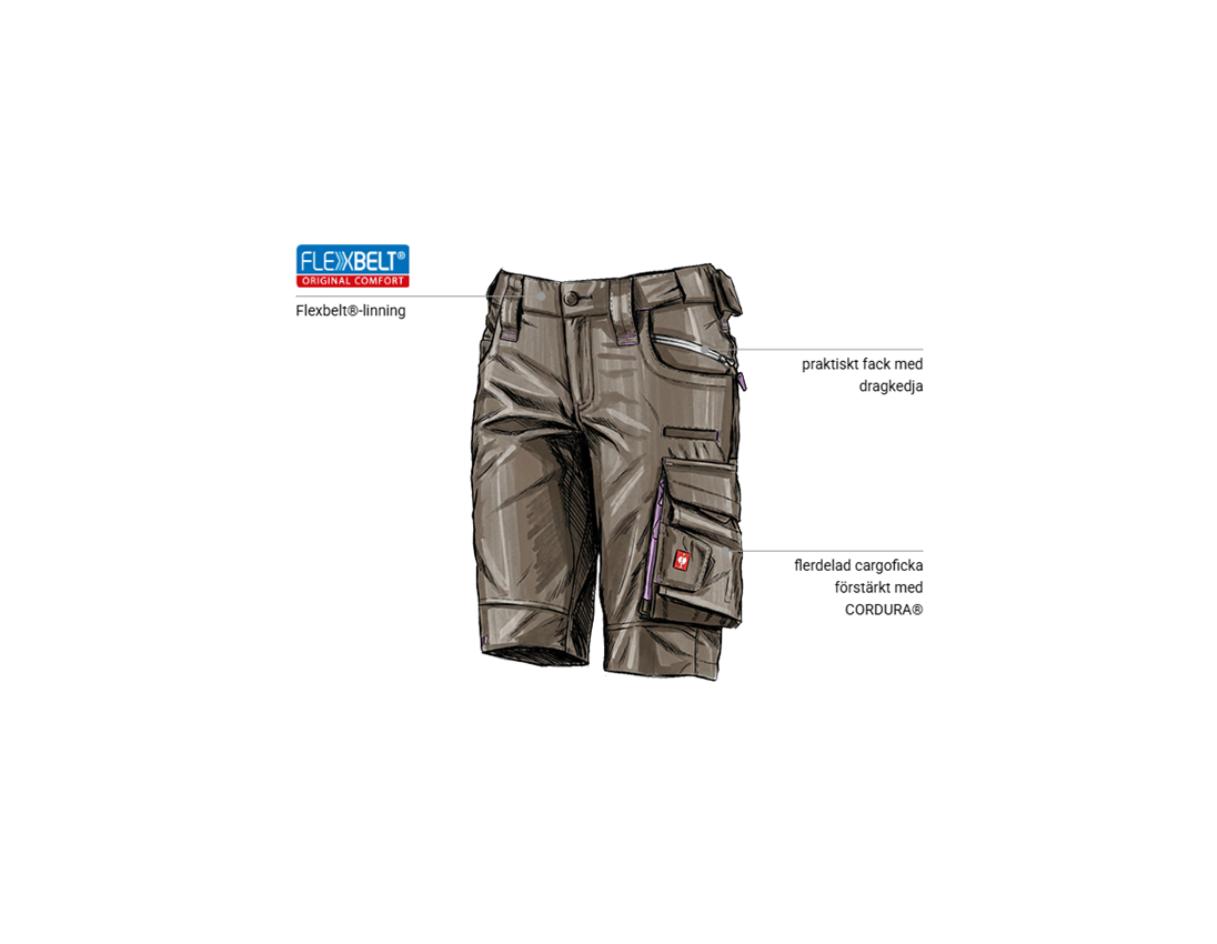 Arbetsbyxor: Shorts e.s.motion 2020, dam + sten/lavendel 1