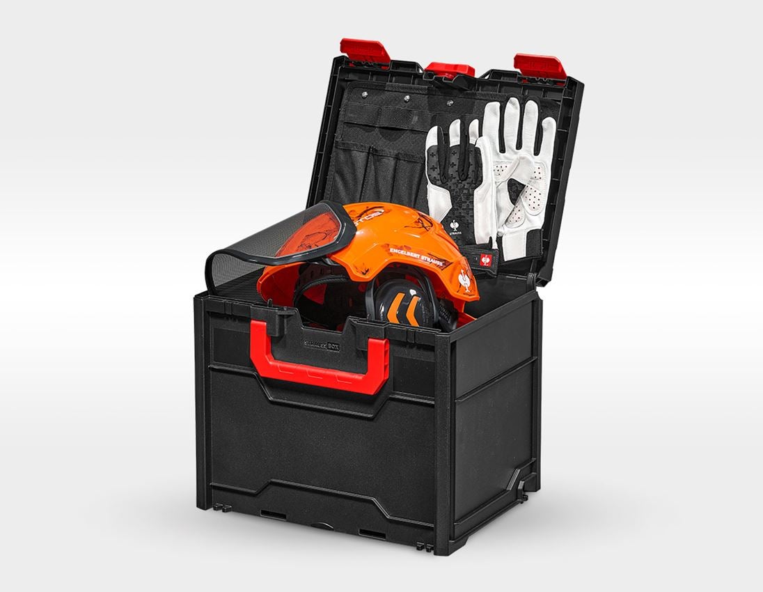 Arbetsskydd: SET: Hjälm, skogsb. Protos + STRAUSSbox 340 midi + varselorange woodprint 4