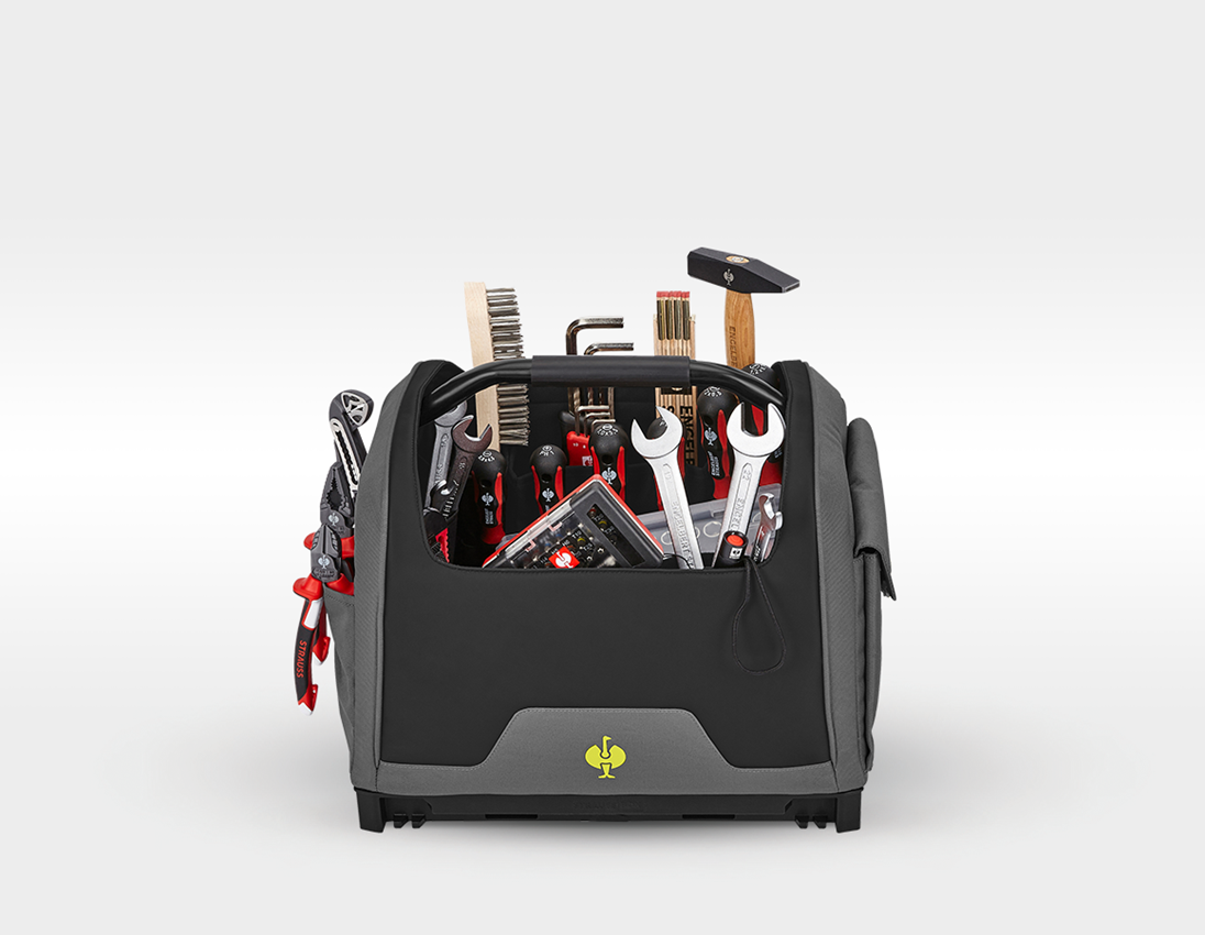 STRAUSSbox System: Tool set Allround incl. STRAUSSbox + basaltgrey/acid yellow