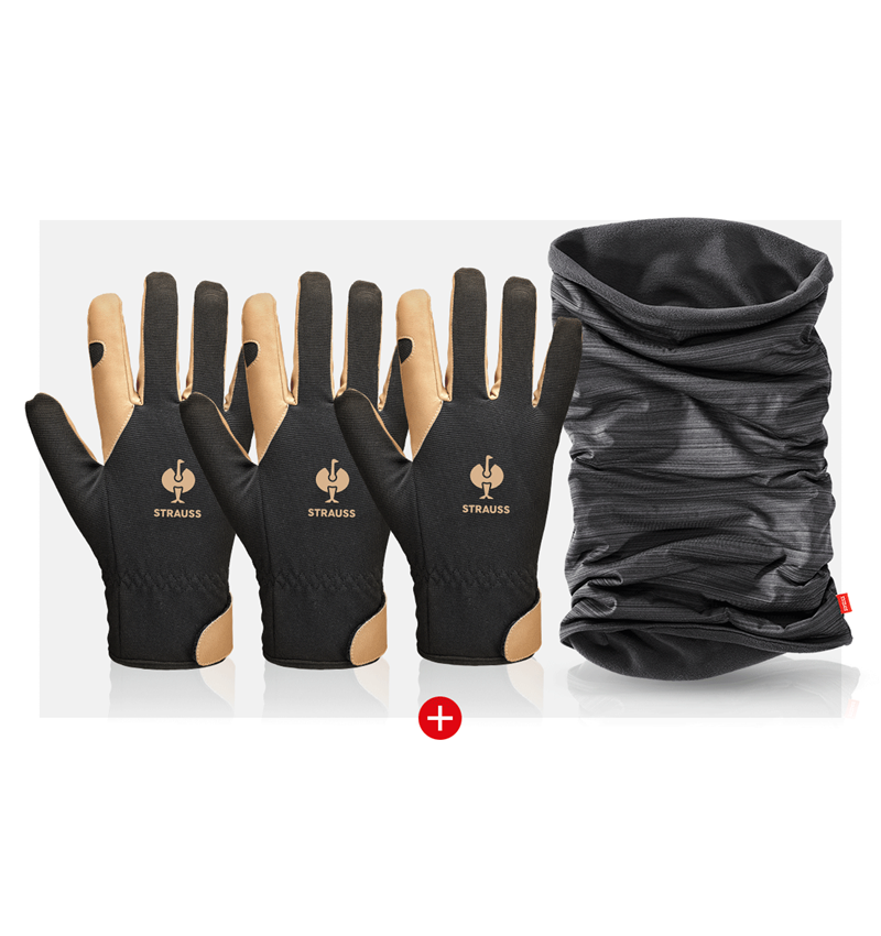 Personal Protection: 3x Assembly winter gloves+ e.s. Multifunct. scarf + black/brown