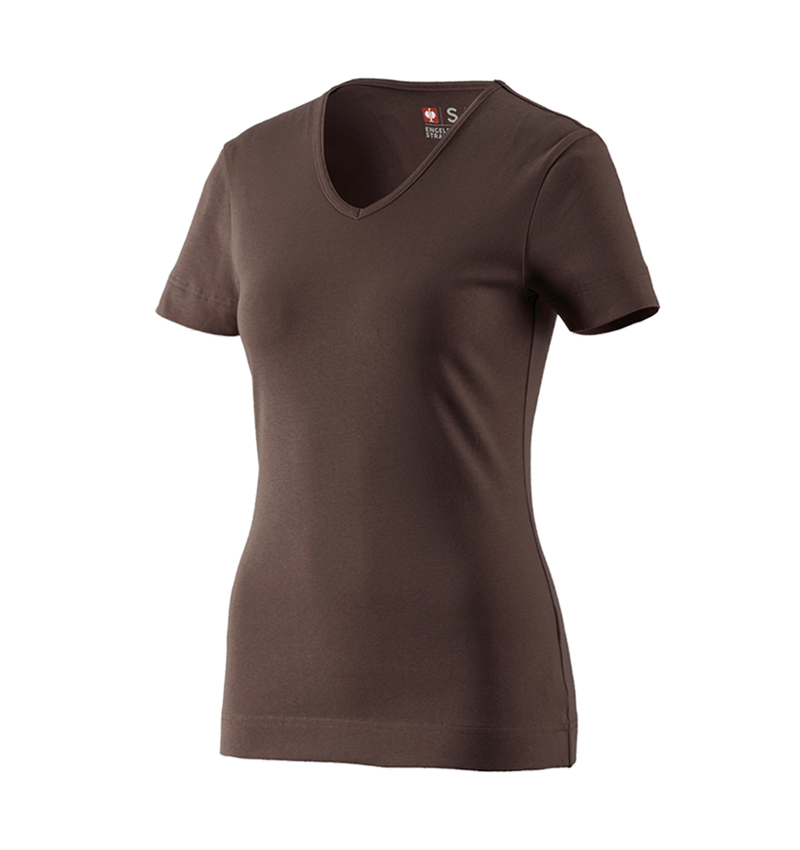 Överdelar: e.s. T-Shirt cotton V-Neck, dam + kastanj