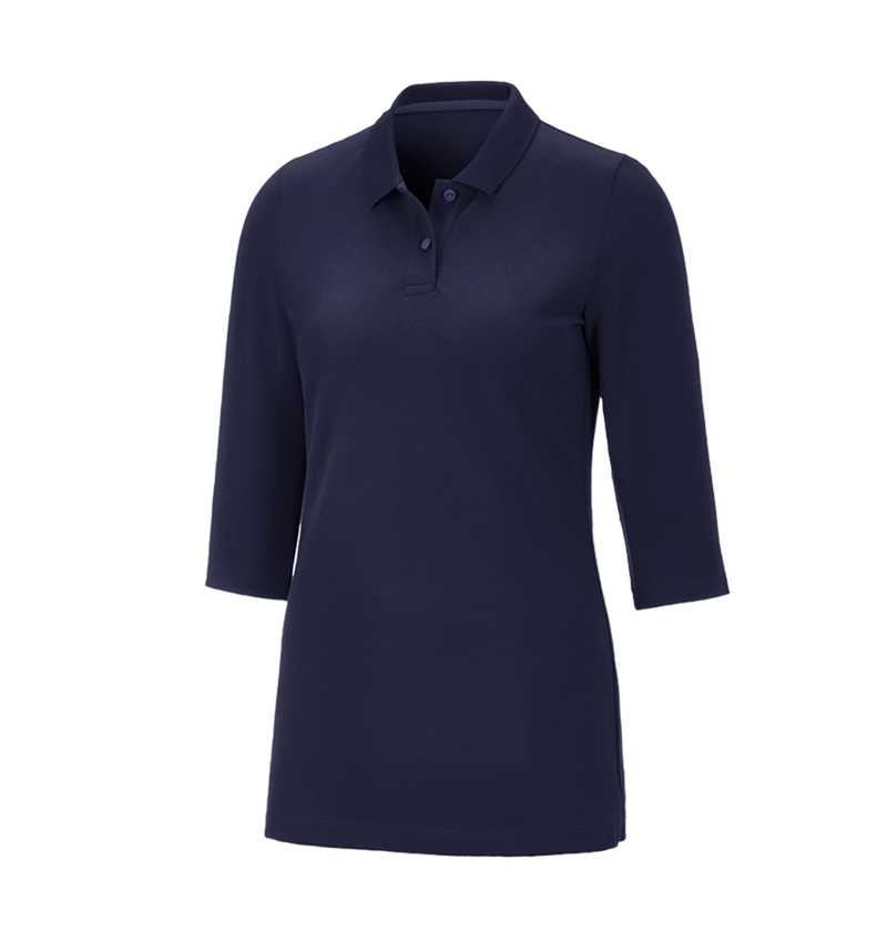Överdelar: e.s. Pique-Polo 3/4-ärm cotton stretch, dam + mörkblå 3