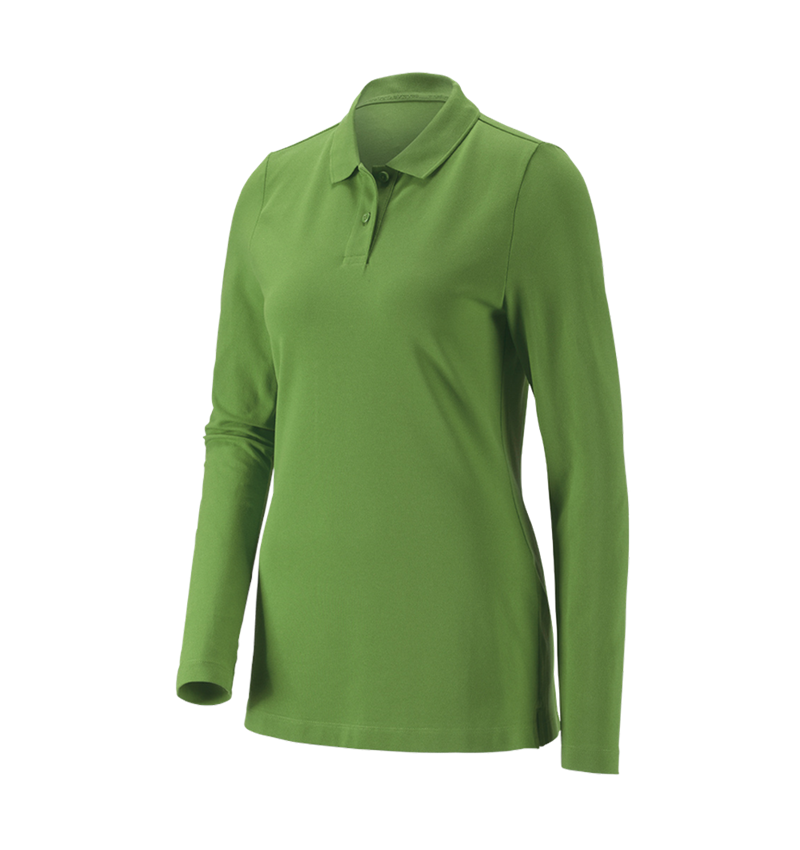 Överdelar: e.s. Pique-Polo longsleeve cotton stretch,dam + sjögrön