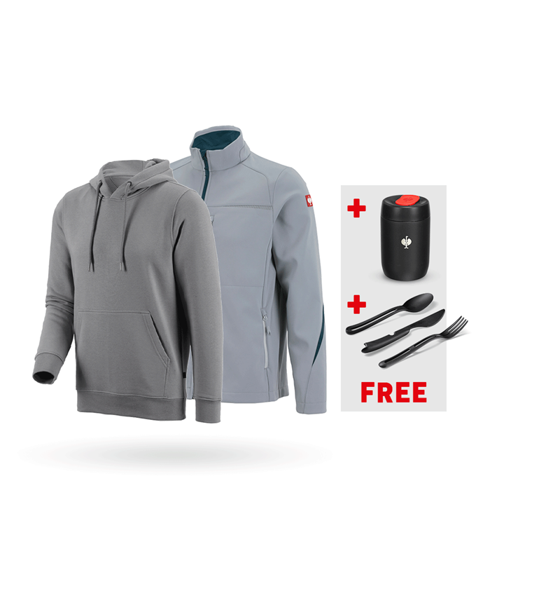 Clothing: SET: Softshell jacket e.s.motion 2020 + hoody + platinum/seablue
