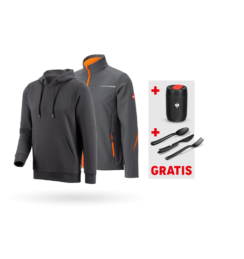 Kläder: SET: Softshelljacka e.s.motion 2020 + hoody + antracit/varselorange