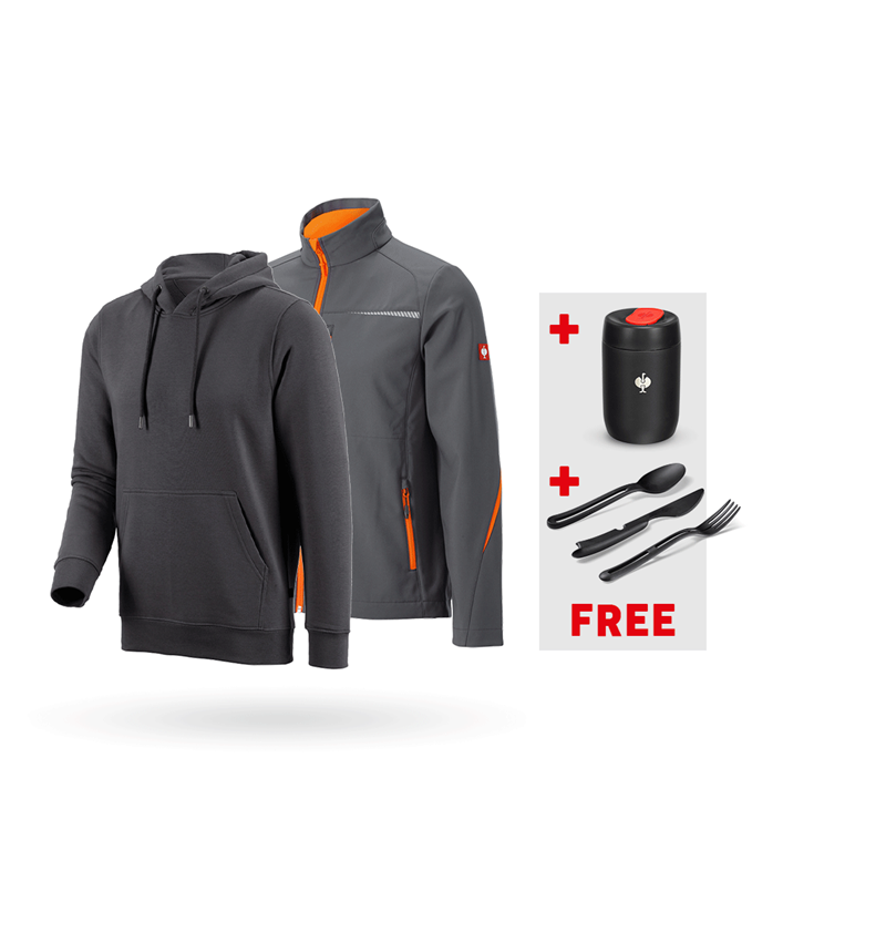 Clothing: SET: Softshell jacket e.s.motion 2020 + hoody + anthracite/high-vis orange
