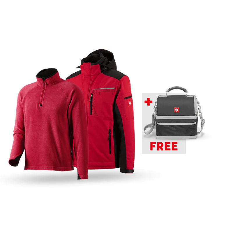 Clothing: SET:Softshell jacket e.s.motion+microfleece troyer + red/black