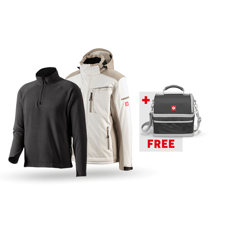Clothing: SET:Softshell jacket e.s.motion+microfleece troyer + plaster/clay