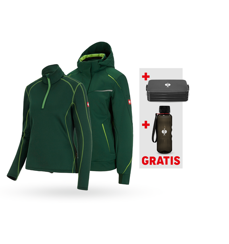Överdelar: SET: Wintersofts.jacka e.s.motion 2020+Troyer, dam + grön/sjögrön