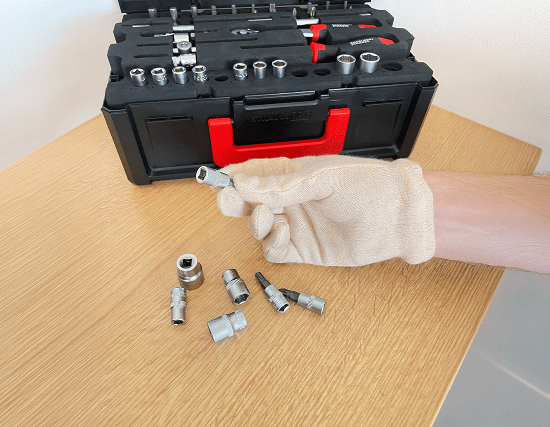 Textil: Trikåhandskar, naturfärgade, 12-pack + vit