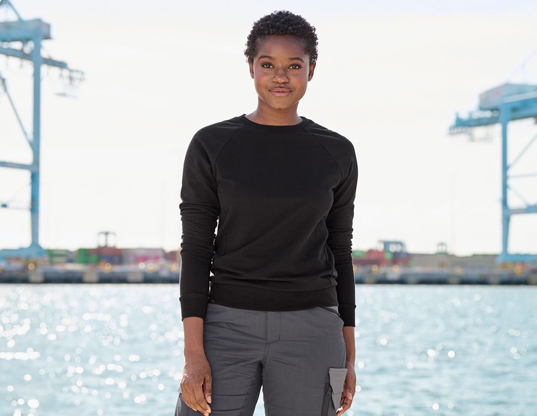 Överdelar: e.s. Sweatshirt cotton stretch, dam + svart