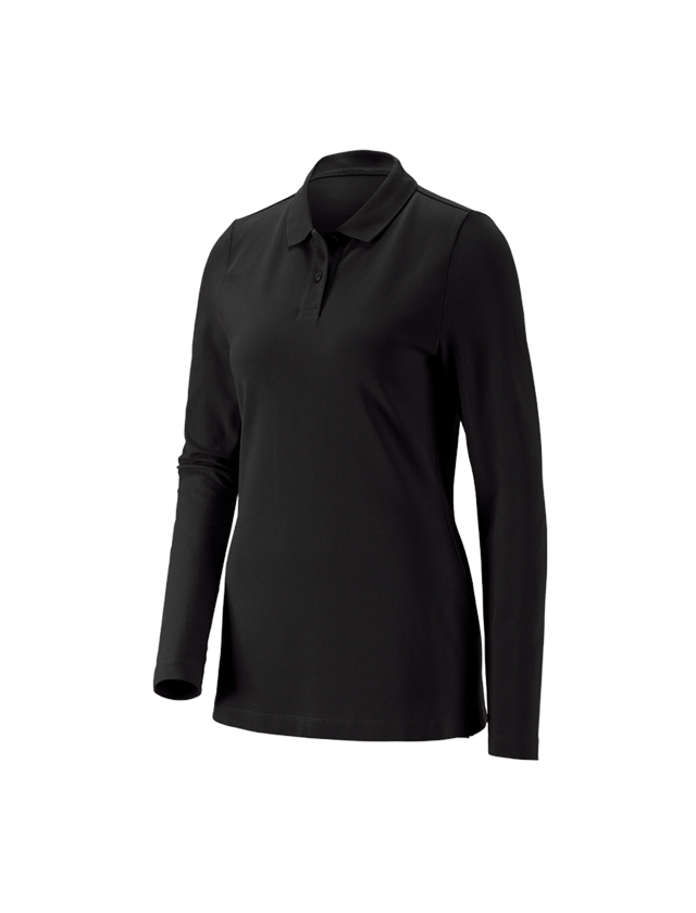 Överdelar: e.s. Pique-Polo longsleeve cotton stretch,dam + svart