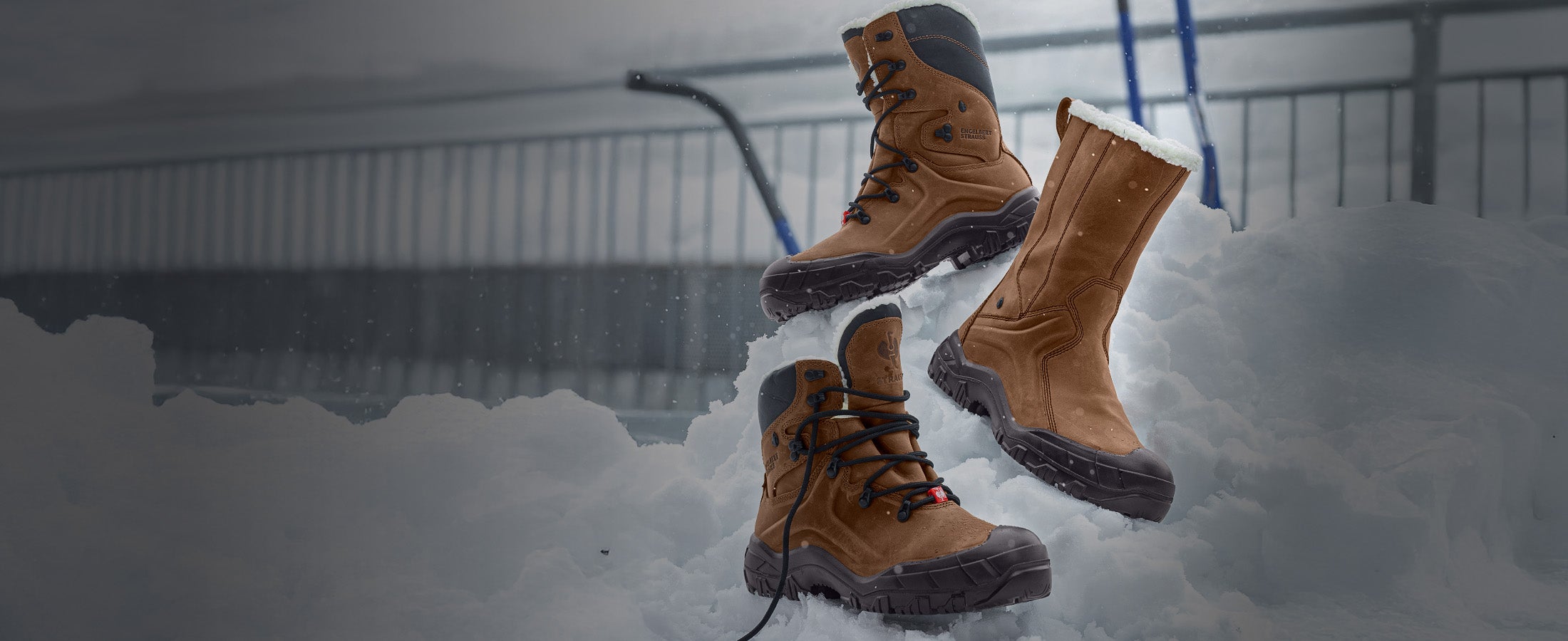 all 3 models of the e.s. Okomu winter boot in the snow