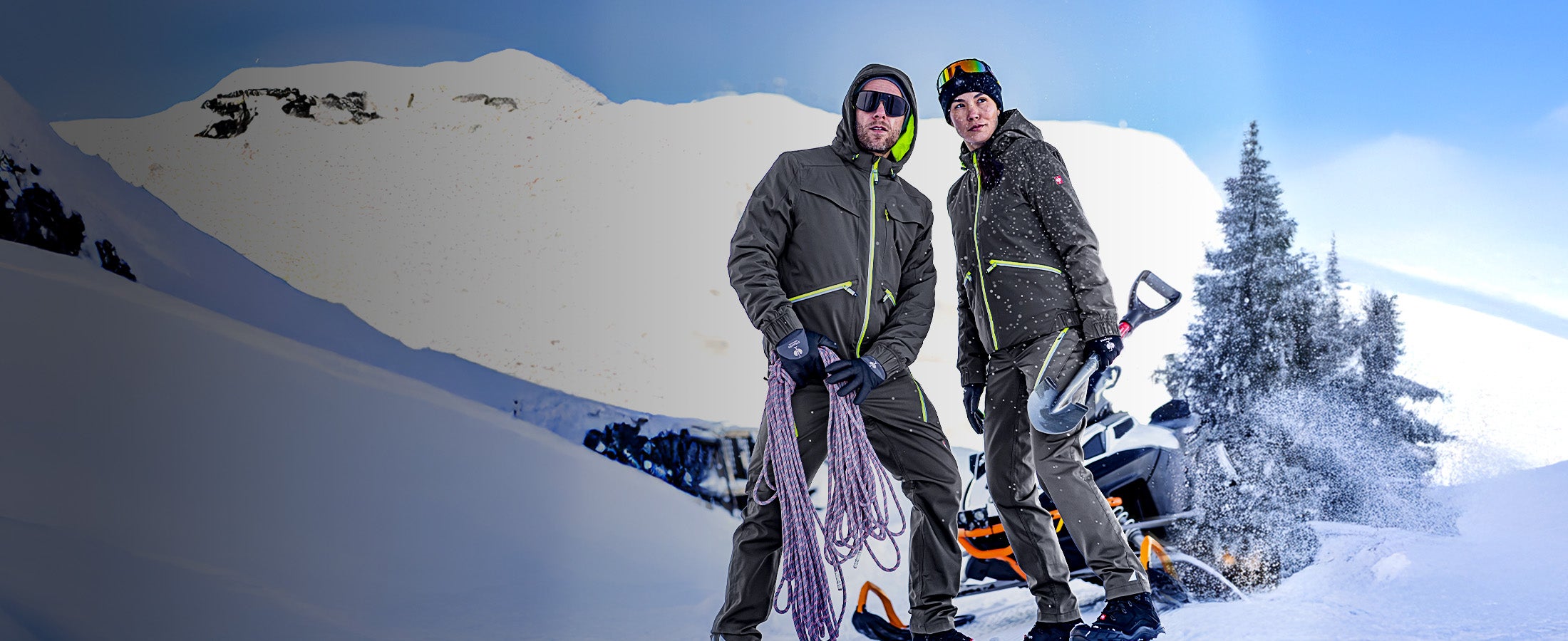 Man and woman in e.s.ambition winter clothing
