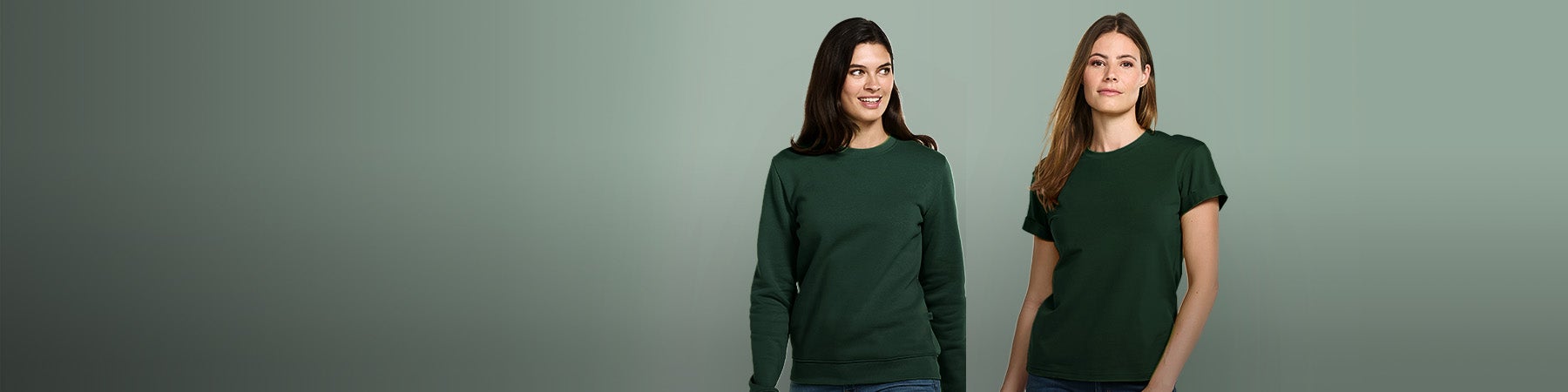 Two women wearing shirts and pullovers by Strauss