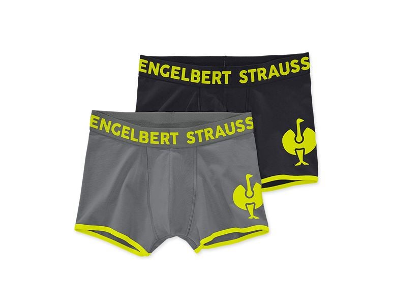 Hlavné zobrazenie, Spodná bielizeň | Termo oblečenie, Boxerky cotton stretch e.s.trail, balenie 2 ks, čierna/acidová žltá+čadičovo sivá/acidová žltá