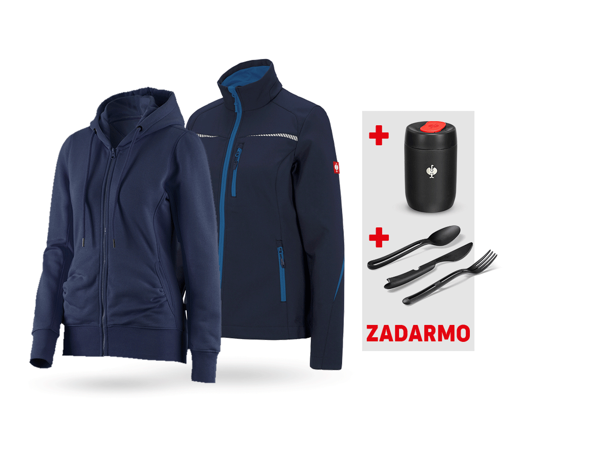 Oblečenie: SÚPRAVA: Softshellová bunda+Mikina s kapucňou,dám. + tmavomodrá/atolová