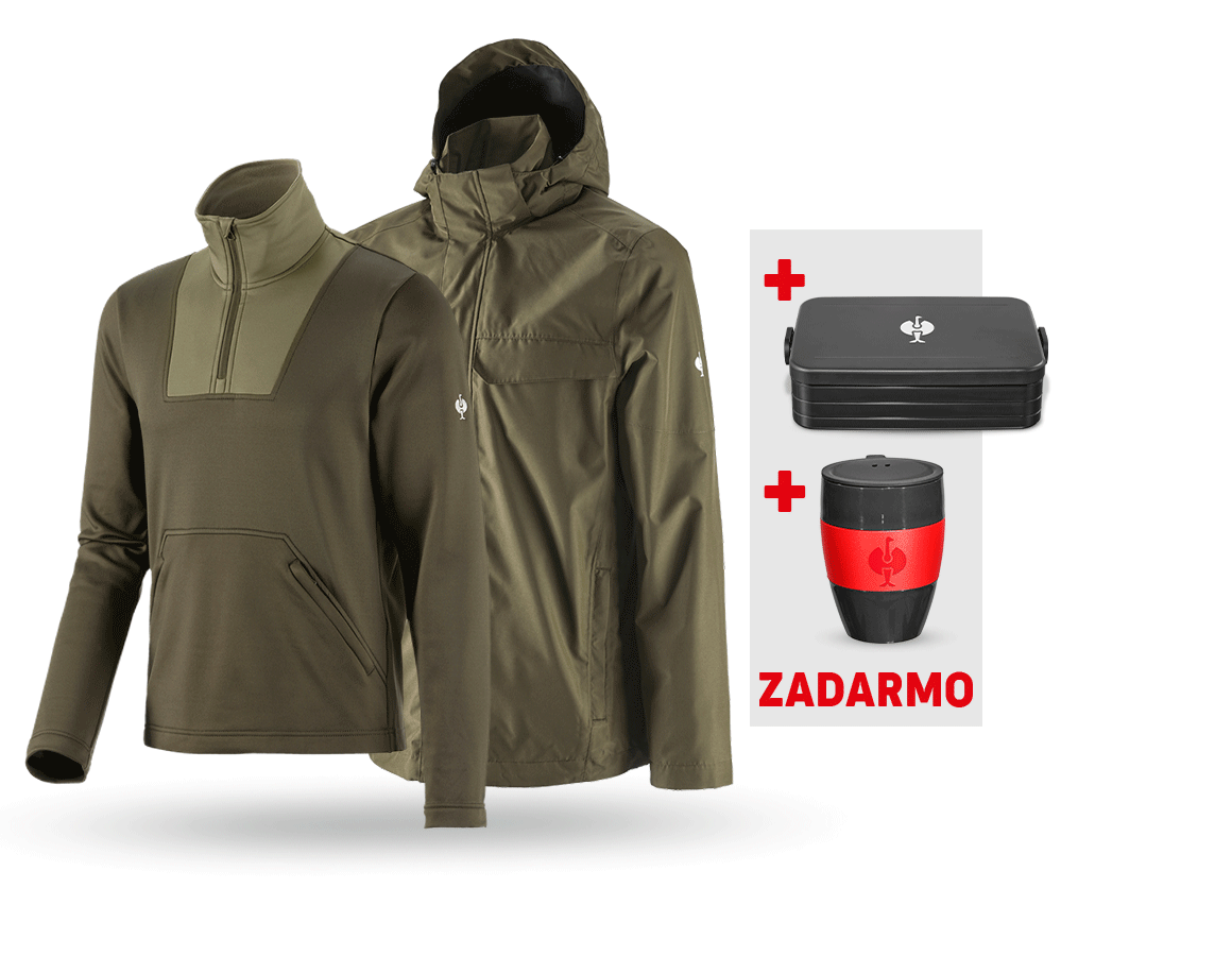 Oblečenie: SÚPRAVA:Bunda do dažďa+Funkčný sveter e.s.concrete + bahenná zelená